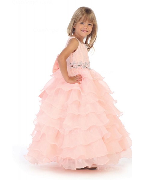 Girls Dress Style 062518 Pearl Pink Floor-length Beading Bateau A-line Dress in Choice of Colour