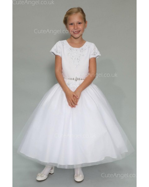 Girls Dress Style 0625218 White Ankle Length Beading Bateau A-line Dress in Choice of Colour