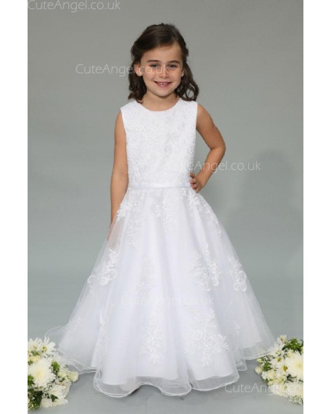 Girls Dress Style 0625318 White Floor-length Lace Round A-line Dress in Choice of Colour
