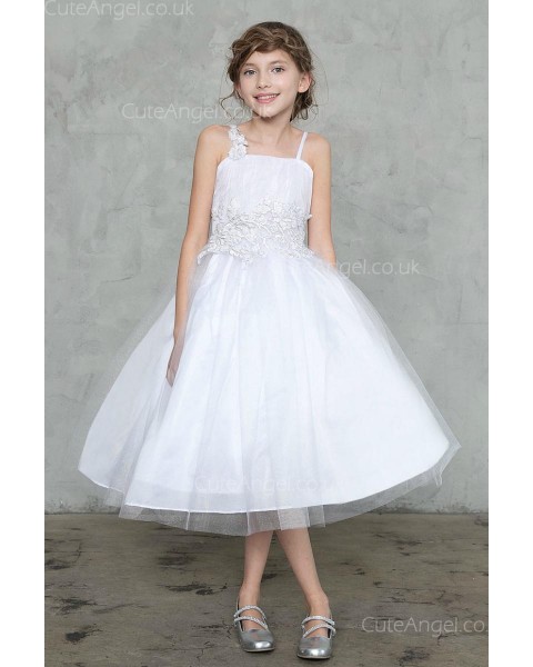 Girls Dress Style 0626118 Ivory Tea-length Applique Strapless 露背 Ball Gown Dress in Choice of Colour