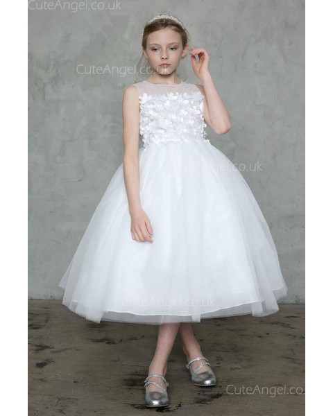 Girls Dress Style 0626518 Ivory Tea-length Hand Made Flower Bateau Ball Gown Dress in Choice of Colour