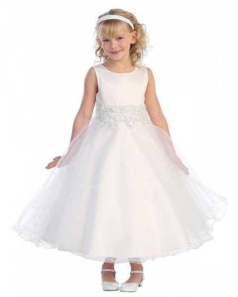 Girls Dress Style 064718 Ivory Ankle Length Applique Bateau A-line Dress in Choice of Colour