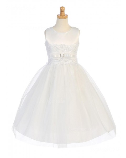 Girls Dress Style 067318 Ivory Floor-length Sash Round A-line Dress in Choice of Colour