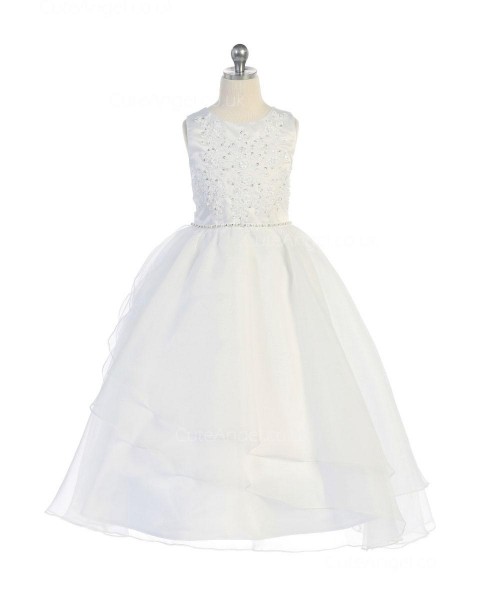 Girls Dress Style 067418 Ivory Floor-length Beading Round A-line Dress in Choice of Colour