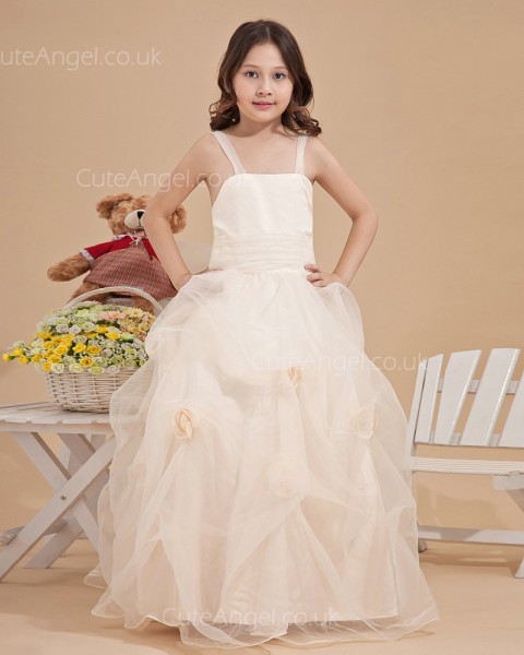 Budget Champagne Floor-length A-line First Communion / Pageant Dress