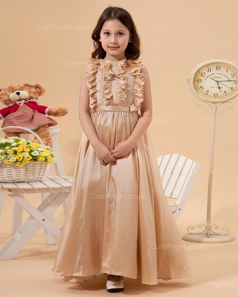 Budget Champagne Floor-length A-line First Communion / Pageant Dress