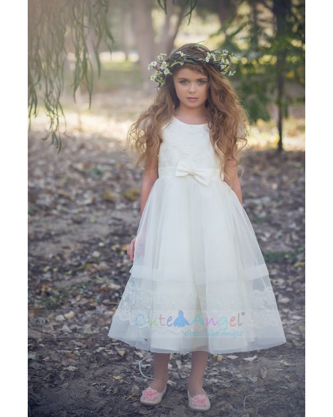 Lace Dress with organza skirt and Capp Sleeves Girls Party Dresses