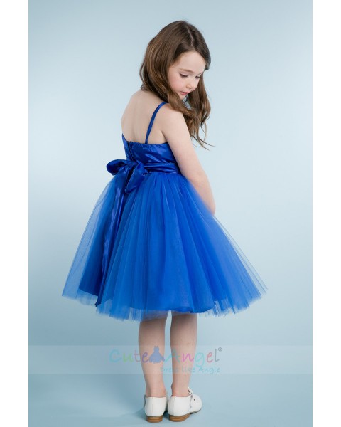 Floral Sequin Bodice with Tulle Skirt Royal Blue Girls Prom Dress
