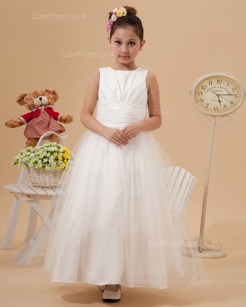 Elegant Amazing Ivory Ankle Length A-line First Communion / Flower Girl Dress