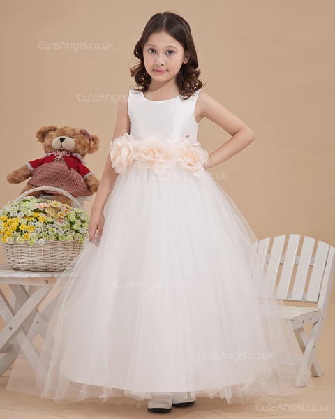 Elegant Ivory Ankle Length A-line First Communion / Flower Girl Dress