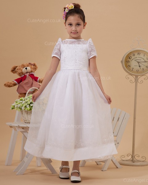 Elegant Ivory Tea-length A-line First Communion / Flower Girl Dress