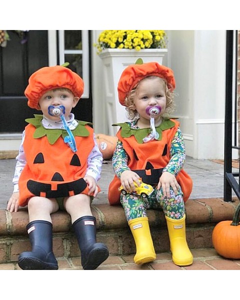 Newly Cosplay Halloween Toddler Baby Kid Pumpkin Print Sleeveless Romper Jumpsuits Tops+Hats Baby Clothes 2PCS Costumes