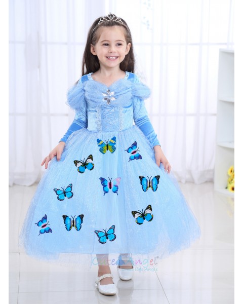 Halloween Blue Girls Dress Cinderella Long Sleeve Princess Dress Girl Autumn Ice Romance Performance Costume Dress