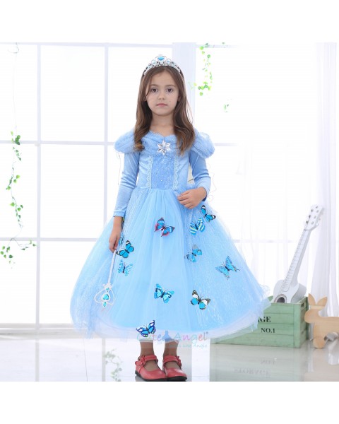 Halloween Blue Girls Dress Cinderella Long Sleeve Princess Dress Girl Autumn Ice Romance Performance Costume Dress