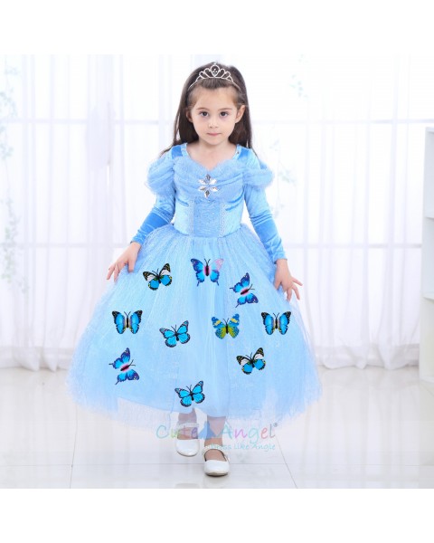 Halloween Blue Girls Dress Cinderella Long Sleeve Princess Dress Girl Autumn Ice Romance Performance Costume Dress