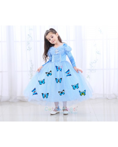 Halloween Blue Girls Dress Cinderella Long Sleeve Princess Dress Girl Autumn Ice Romance Performance Costume Dress