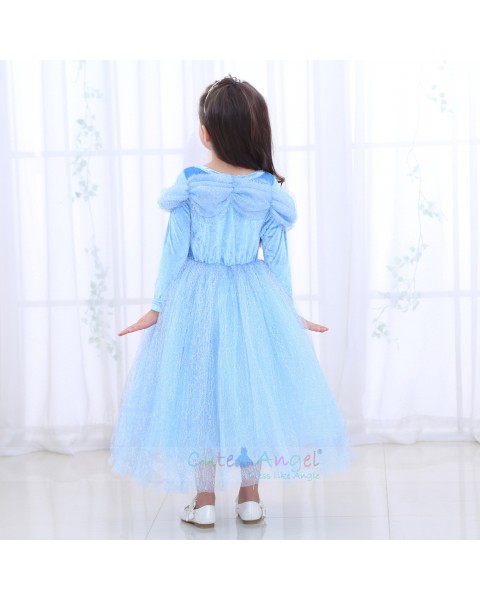 Halloween Blue Girls Dress Cinderella Long Sleeve Princess Dress Girl Autumn Ice Romance Performance Costume Dress