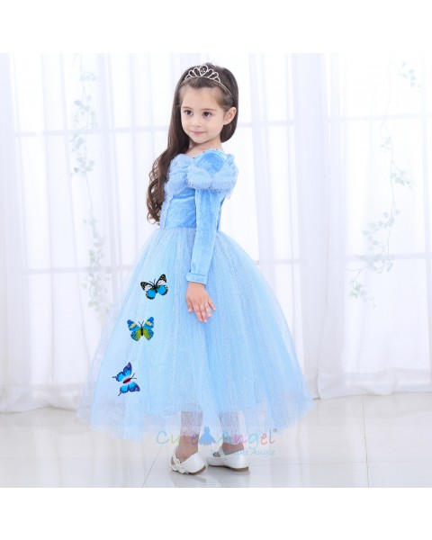 Halloween Blue Girls Dress Cinderella Long Sleeve Princess Dress Girl Autumn Ice Romance Performance Costume Dress