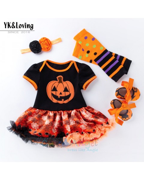 2018 New Halloween short sleeve Dress Baby jumpsuit Four-piece set Children's wear for Baby girl 0-2 years old