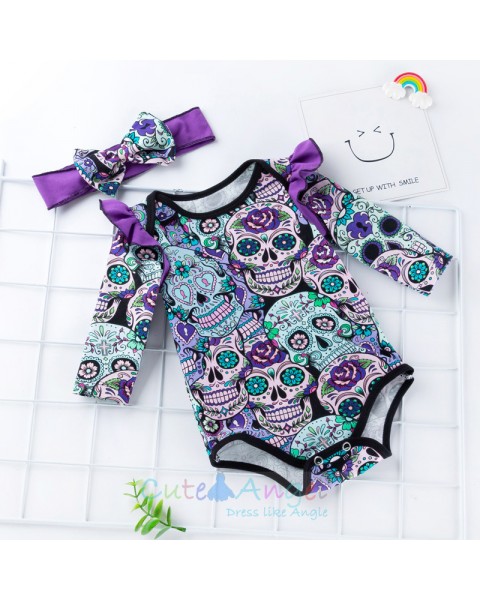 Skull Print Romper Infant Girls Halloween Pajamas Novelty Baby Boys Palysuit Clothes Carnival Party Cosplay Newborn Jumpsuits