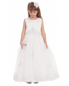 Girls Dress Style 060418 Ivory Floor-length Lace Bateau A-line Dress in Choice of Colour
