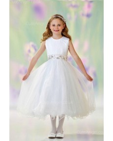 Girls Dress Style 0610418 Ivory Tea-length Beading Round A-line Dress in Choice of Colour