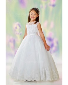Girls Dress Style 0611918 Ivory Floor-length Lace , Beading , Applique Round Ball Gown Dress in Choice of Colour