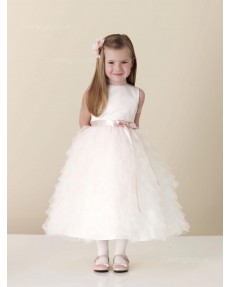 Girls Dress Style 0613518 Blushing Pink Ankle Length Tiered Bateau A-line Dress in Choice of Colour