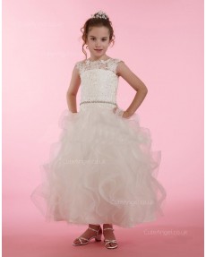Girls Dress Style 0614518 Champagne Ankle Length Lace , Beading , Tiered Bateau A-line Dress in Choice of Colour