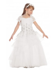 Girls Dress Style 0617418 Ivory Floor-length Beading V-neck A-line Dress in Choice of Colour