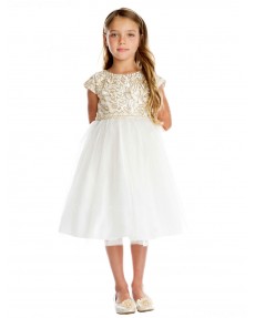 Girls Dress Style 0620818 Ivory Knee-Length Embroidery Bateau A-line Dress in Choice of Colour