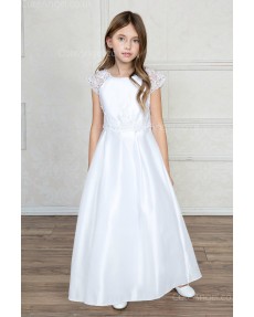 Girls Dress Style 0621218 Ivory Floor-length Bowknot , Lace Bateau A-line Dress in Choice of Colour