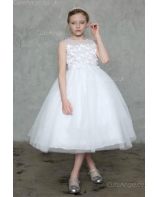 Girls Dress Style 0626518 Ivory Tea-length Hand Made Flower Bateau Ball Gown Dress in Choice of Colour