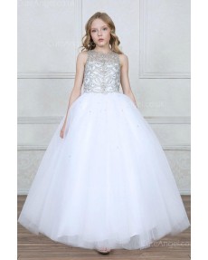 Girls Dress Style 0627218 White Floor-length Beading Bateau Ball Gown Dress in Choice of Colour