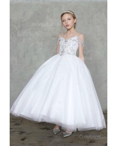 Girls Dress Style 0627718 Ivory Ankle Length Beading V-neck Ball Gown Dress in Choice of Colour