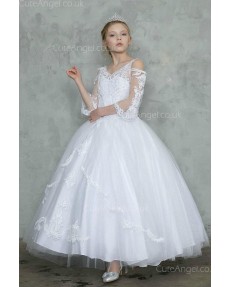 Girls Dress Style 0628018 Ivory Floor-length Lace V-neck Ball Gown Dress in Choice of Colour