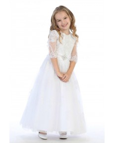Girls Dress Style 062818 White Floor-length Lace Round A-line Dress in Choice of Colour