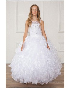 Girls Dress Style 0628218 White Floor-length Layers Bateau A-line Dress in Choice of Colour
