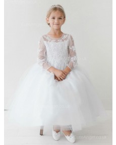 Girls Dress Style 063418 Ivory Floor-length Applique Bateau A-line Dress in Choice of Colour
