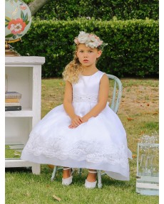 Girls Dress Style 064518 Ivory Ankle Length Applique Round A-line Dress in Choice of Colour