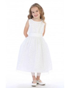 Girls Dress Style 065318 Ivory Tea-length Lace Round A-line Dress in Choice of Colour