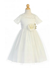 Girls Dress Style 066118 Ivory Floor-length hand Made Flower Bateau A-line Dress in Choice of Colour