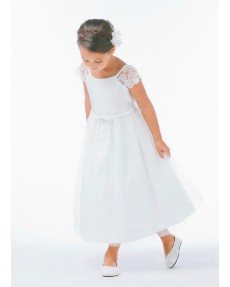 Girls Dress Style 066618 Ivory Ankle Length Lace Bateau A-line Dress in Choice of Colour