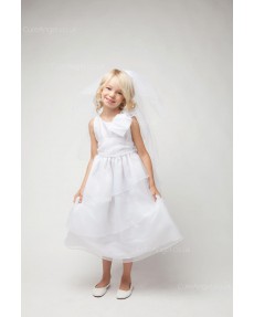 Girls Dress Style 067218 White Tea-length Tiered Round A-line Dress in Choice of Colour