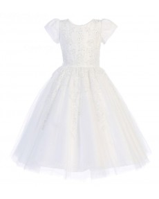 Girls Dress Style 067818 Ivory Floor-length Lace , Beading Round A-line Dress in Choice of Colour