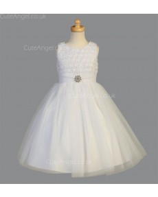 Girls Dress Style 068318 Ivory Floor-length Hand Made Flower , Beading Round A-line Dress in Choice of Colour
