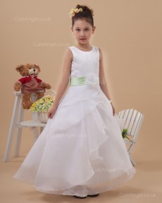 Beautiful Girls White Floor-length A-line First Communion / Flower Girl Dress