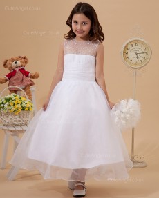 Elegant Best White Tea-length beading Flower Girl Dress