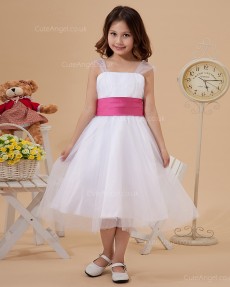 Online White Tea-length A-line First Communion / Flower Girl Dress