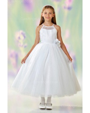 Girls Dress Style 0612118 Ivory Tea-length Hand Made Flower Square A-line Dress in Choice of Colour